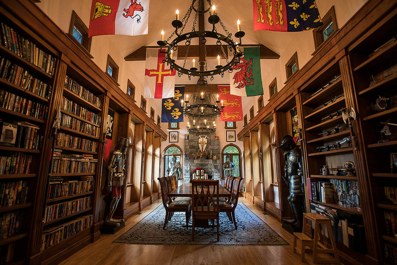 Inside the Great Hall of the Monroe castle. All armor and weapons are included with the castle. (Olivia Vanni / The Herald)