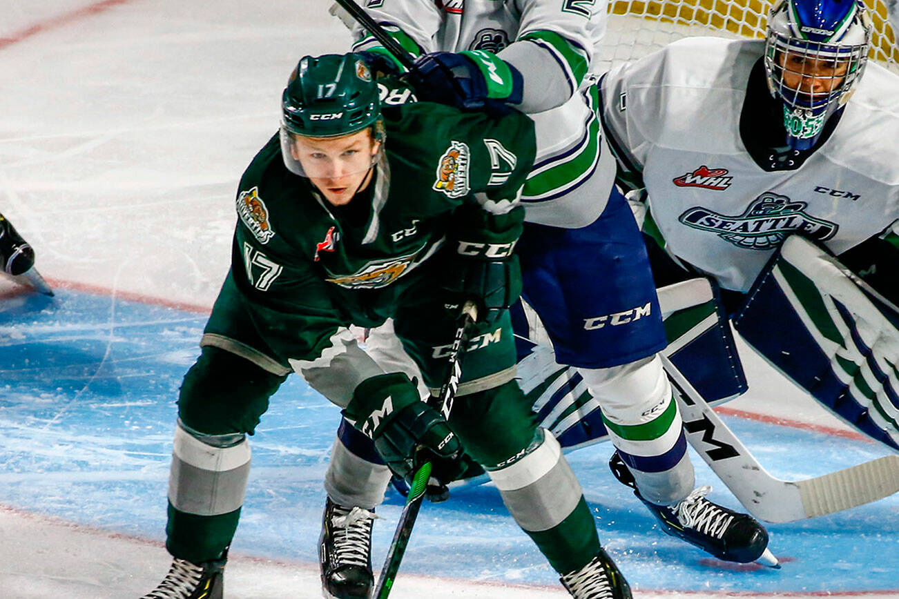 Sunday evening at ShoWare Center in Kent on March 8, 2020. The Silvertips won 3-2. (Kevin Clark / The Herald)