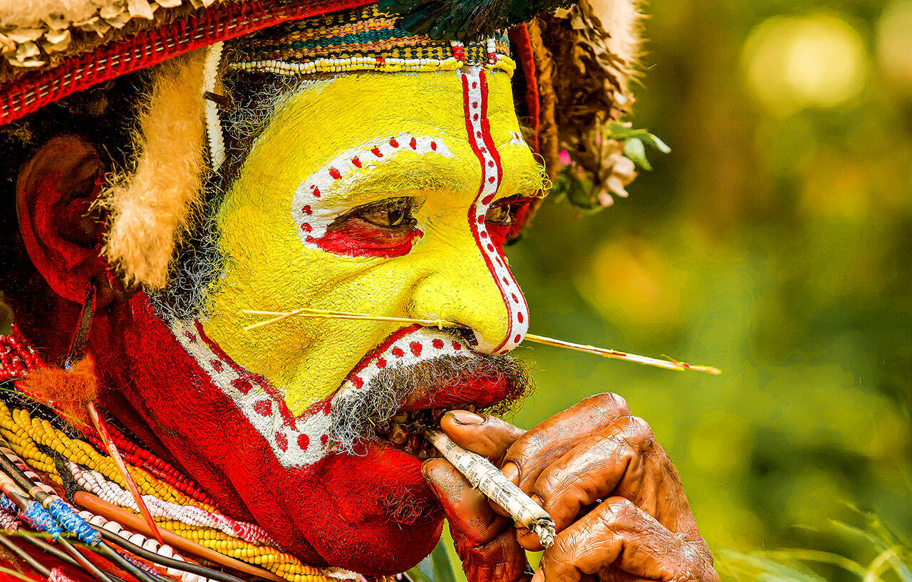 “Marlborough Man I,” intended for an exhibition at The Schack Art Center in Everett, was taken in Papau New Guinea. He is a Huli Wigman. (Bob Fink)