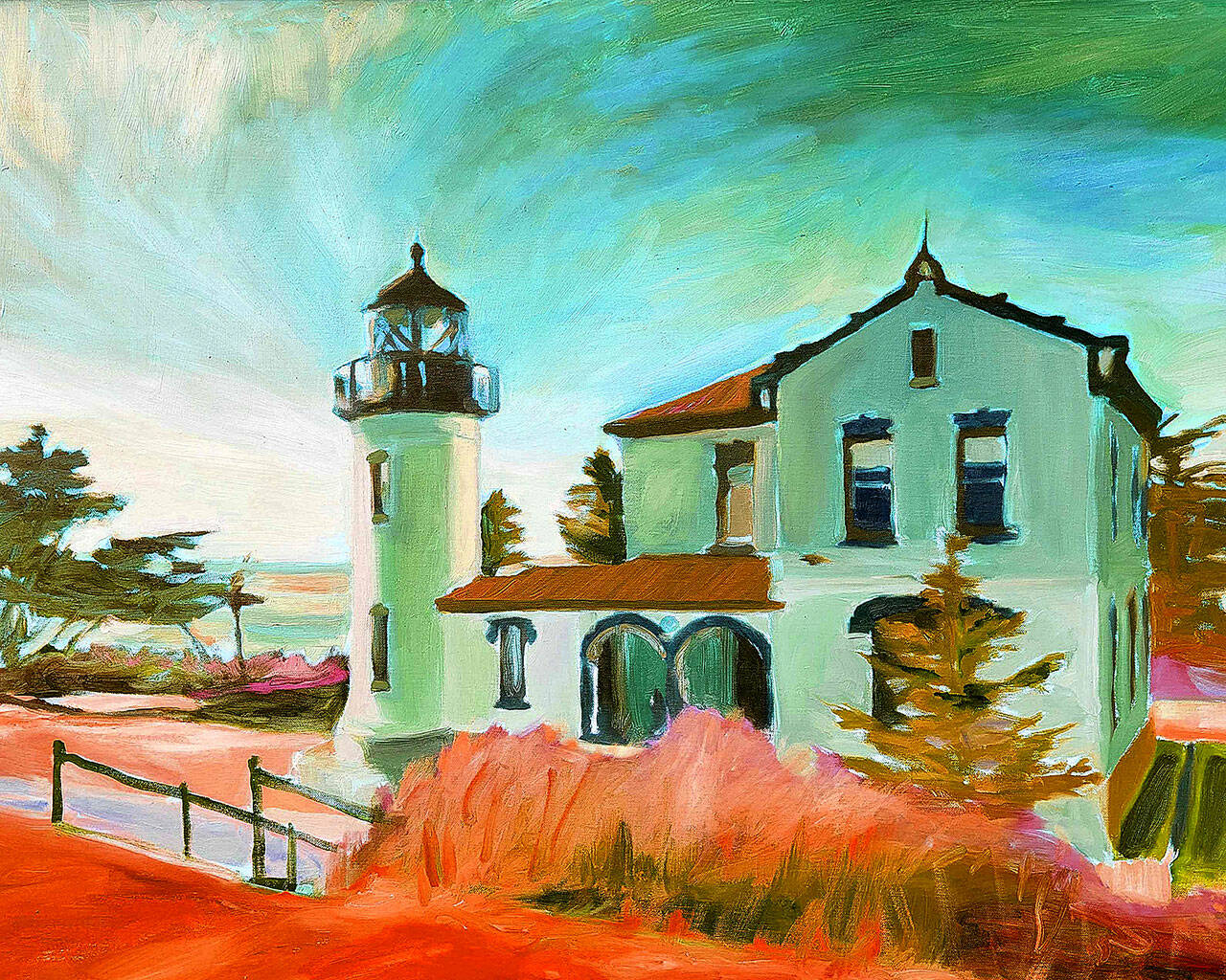See oil paintings by Timothy Haslet, such as “Admiralty Head Lighthouse” at the Penn Cove Gallery in Coupeville through Oct. 31.