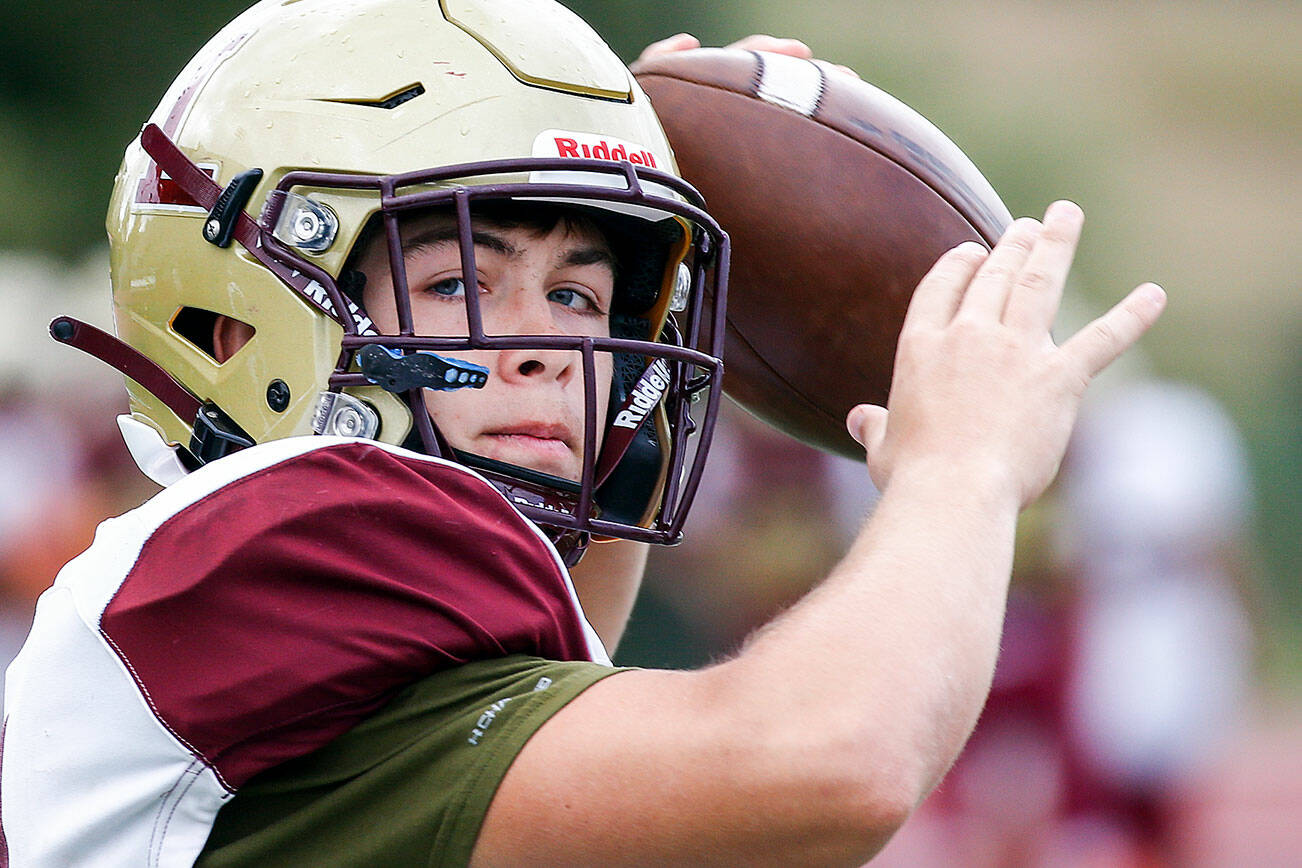 Justice Taylor during practice Tuesday afternoon at Lakewood High School in Arlington on August 31, 2021. (Kevin Clark / The Herald)