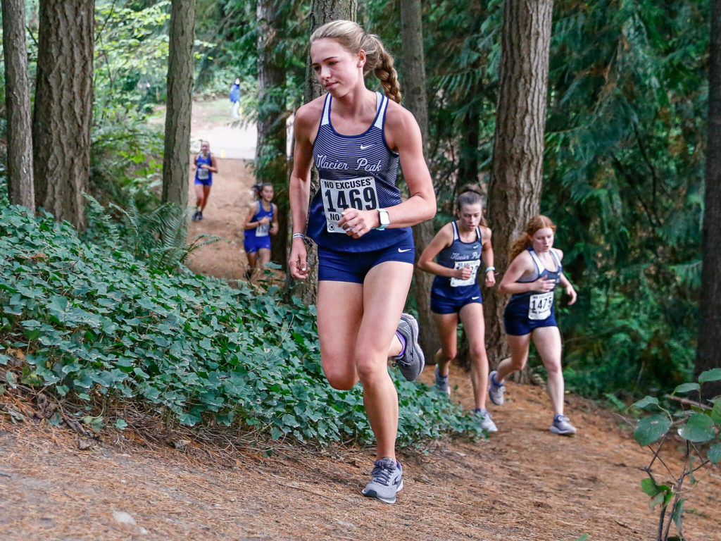 Glacier Peak’s Adisen Stratton competes in a meet Wednesday afternoon at Hamlin Park in Seattle on October 6, 2021. (Kevin Clark / The Herald)
