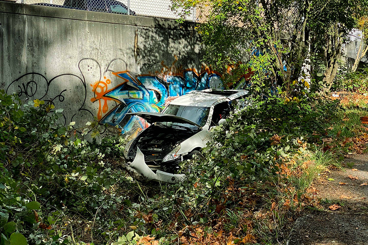 The aftermath of a car crash that occurred Wednesday at 44th Avenue between 164th and 168th streets. (Lynnwood Police)