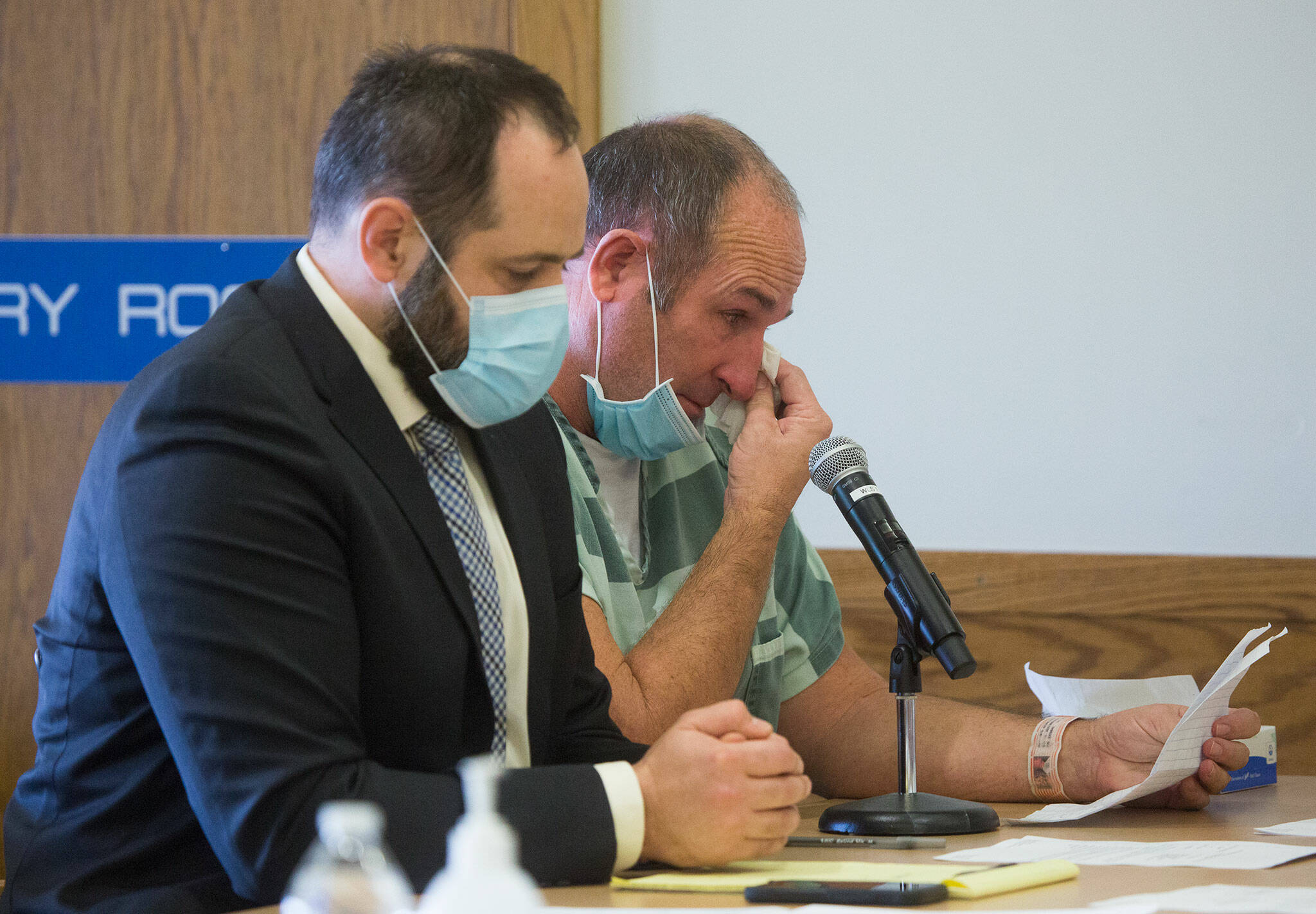 Kevin Best cries while reading a letter to the court during his sentencing hearing at the Snohomish County Courthouse on Monday in Everett. (Andy Bronson / The Herald)