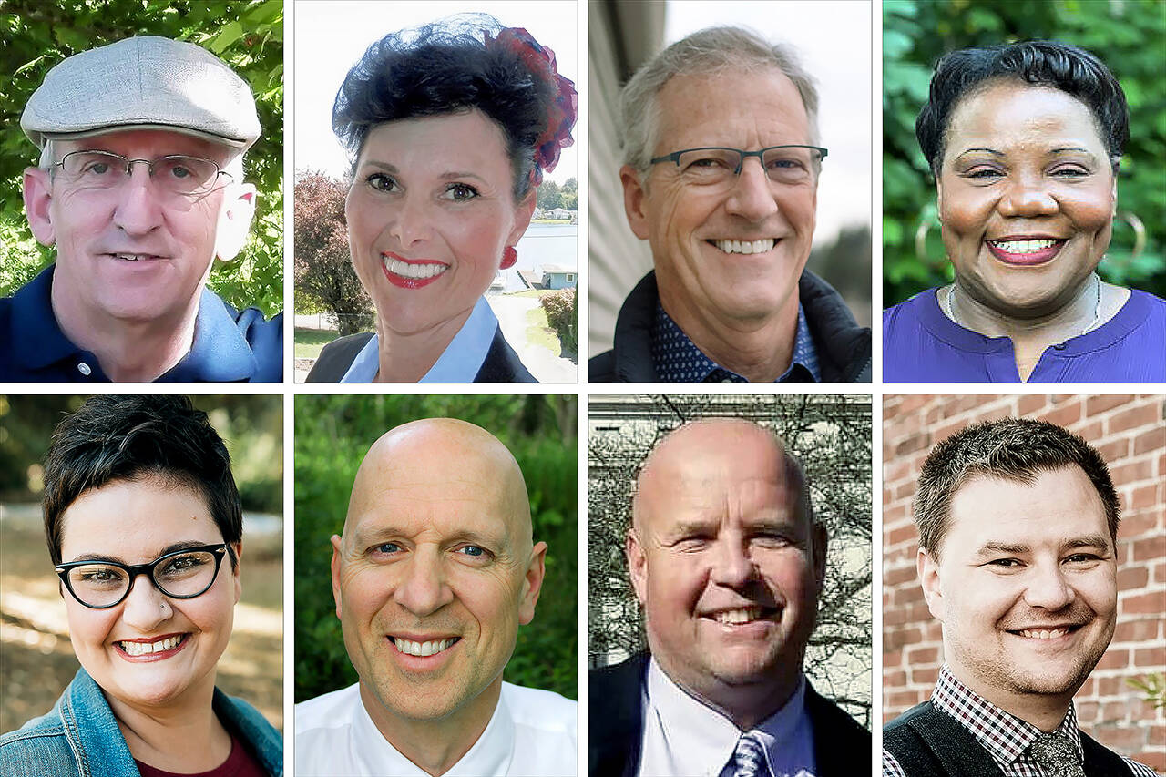 Top row (L-R): Kim Daughtry, Michele Hampton, Gary Petershagen, Joyce Copley. Bottom row (L-R): Jessica Wadhams, Steve Ewing, Marcus A. Tageant, Joseph Jensen.