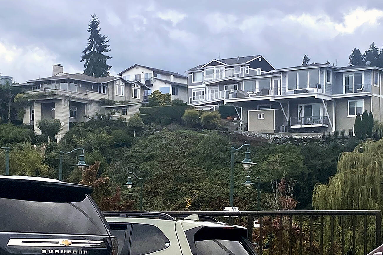 Hillside homes in Mukilteo are seen from the ferry line on Oct. 20. (Andrea Brown / The Herald)