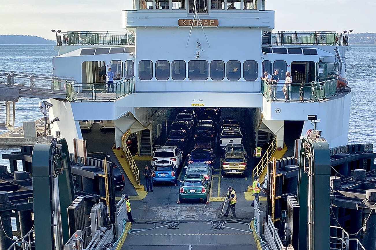 The Kitsap prepares to make a crossing from Mukilteo to Clinton on July 28. (Sue Misao / Herald file)