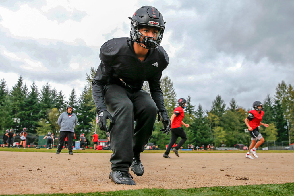 Guerrero also is a standout free safety on defense, with three interceptions this season. (Kevin Clark / The Herald)
