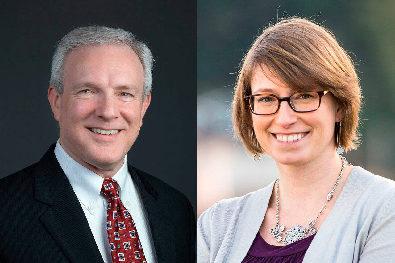 Mukilteo mayor candidates Joe Marine and Jennifer Gregerson.