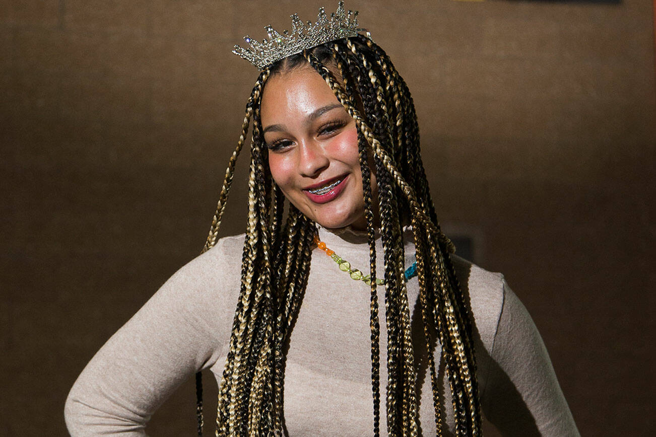 Ve'ondre Mitchell was elected homecoming queen at Glacier Peak High School on Monday, Oct. 25, 2021 in Snohomish, Washington.  Mitchell is the school's first Black, trans homecoming queen. (Andy Bronson / The Herald)