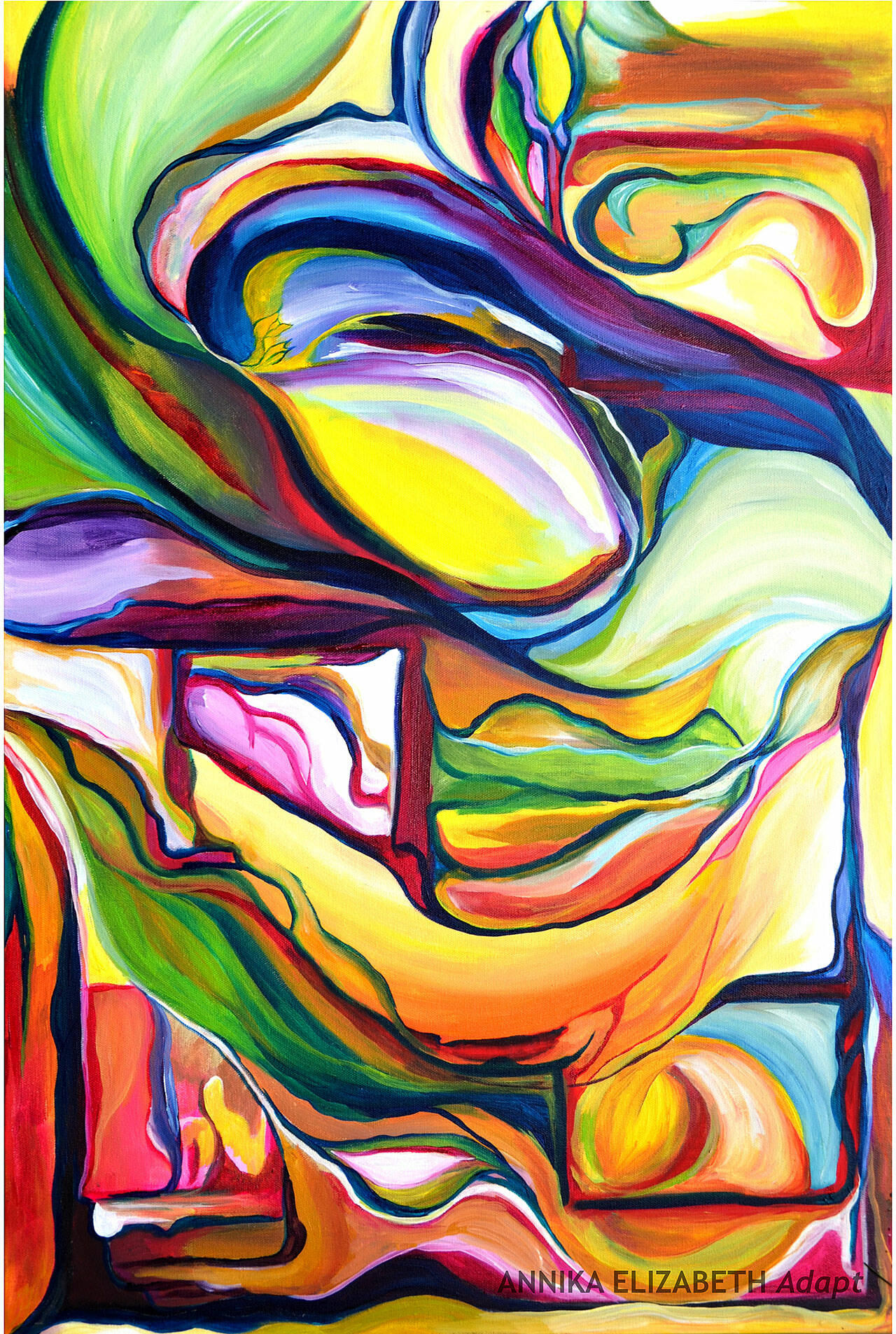 See Annika Elizabeth’s abstract acrylic paintings, including “Adapt,” at Arts of Snohomish through Oct. 31.