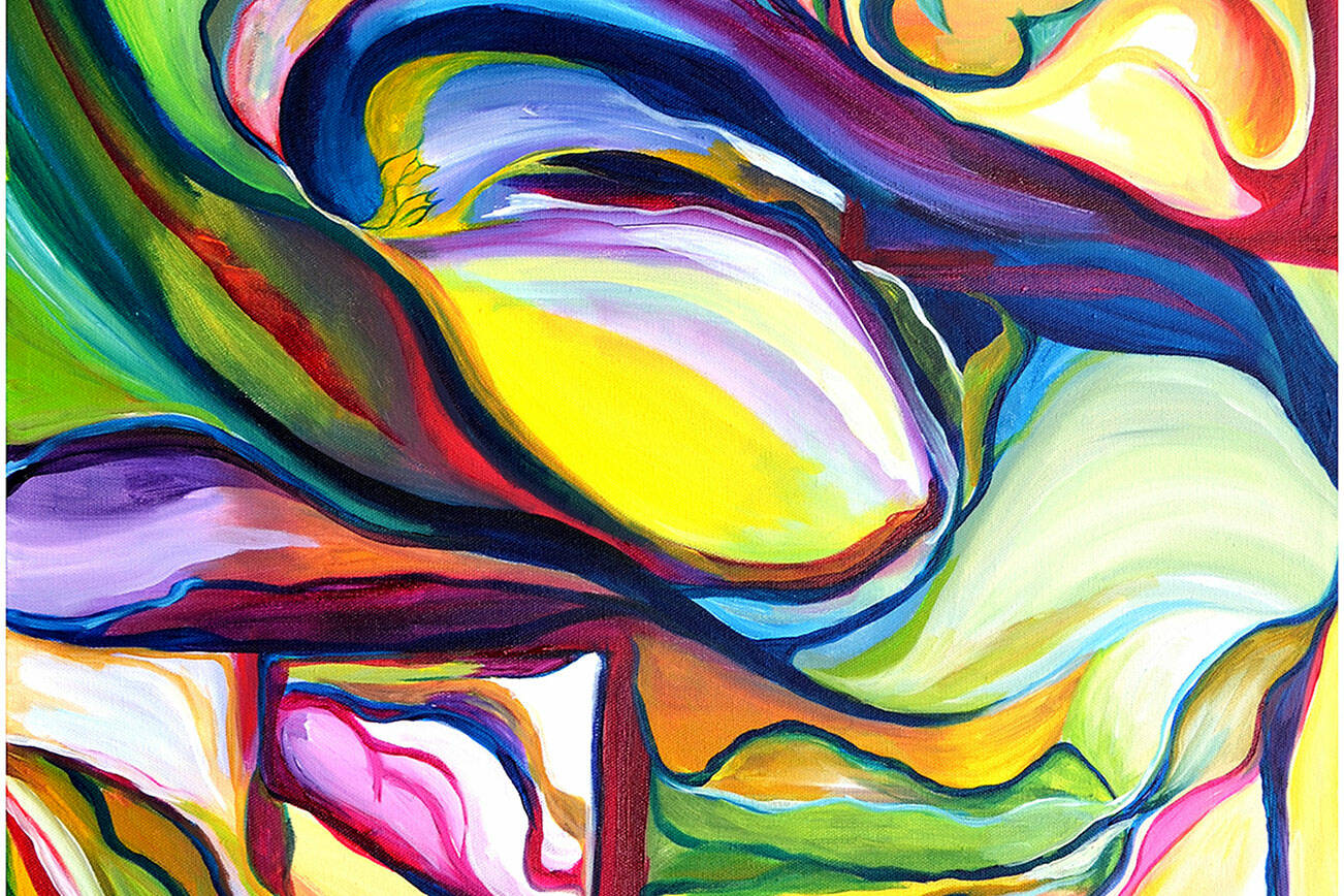 See Annika Elizabeth’s abstract acrylic paintings, including “Adapt,” at Arts of Snohomish through Oct. 31.