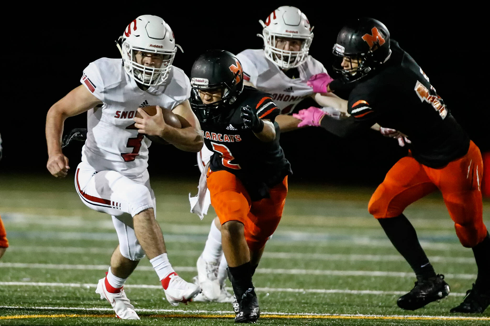 Joshua Vandergriend and Snohomish face Oak Harbor in a loser-out Week 9 crossover game. (Kevin Clark / The Herald)