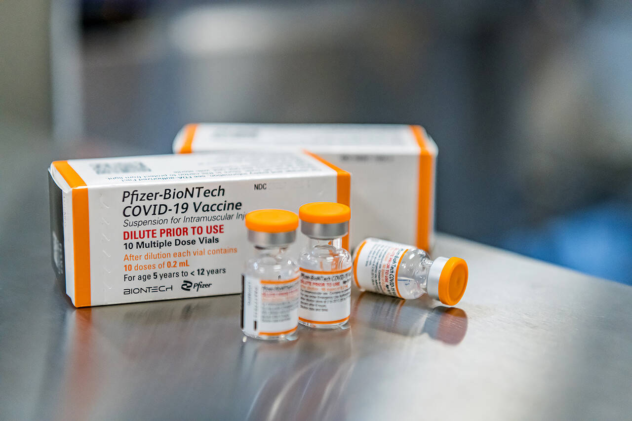 These are Pfizer’s kid-size doses of its COVID-19 vaccine. (Pfizer via AP, File)