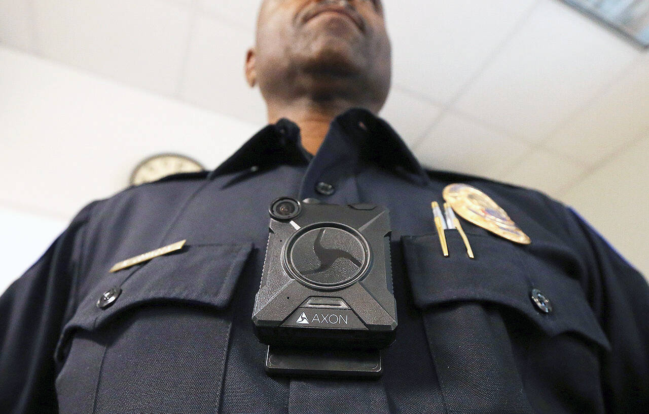 Mukilteo has approved funding for a police body camera program. Here, Phoenix Police Department Sgt. Kevin Johnson displays an Axon Body 2 body camera. (AP Photo/Ross D. Franklin, file)