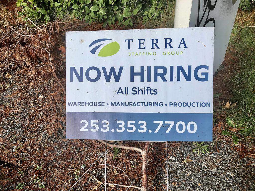 Sign near the Seaway Business Center at Seaway Boulevard and Merrill Creek Parkway in Everett. (The Herald)
