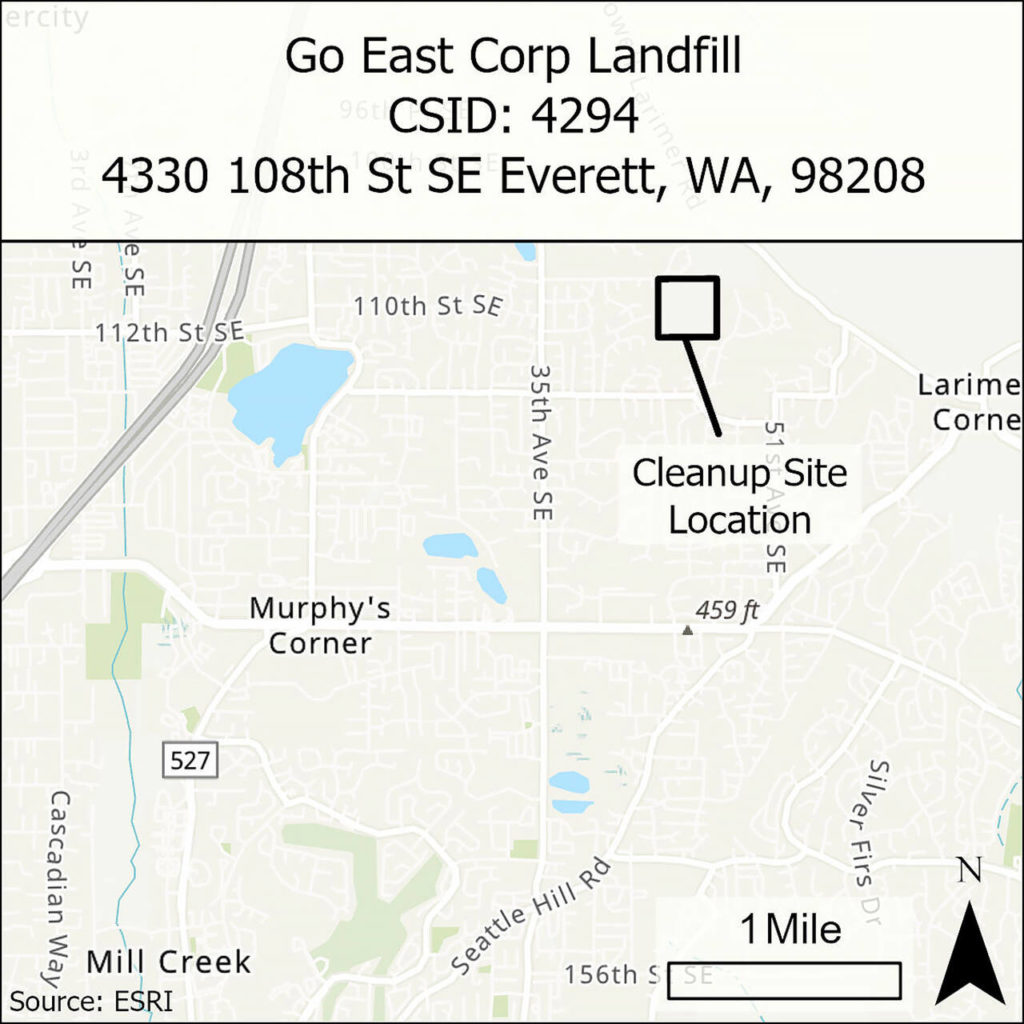 The landfill site is in unincorporated Snohomish County, within the Silver Lake neighborhood south of Everett. (Washington State Department of Ecology) 
