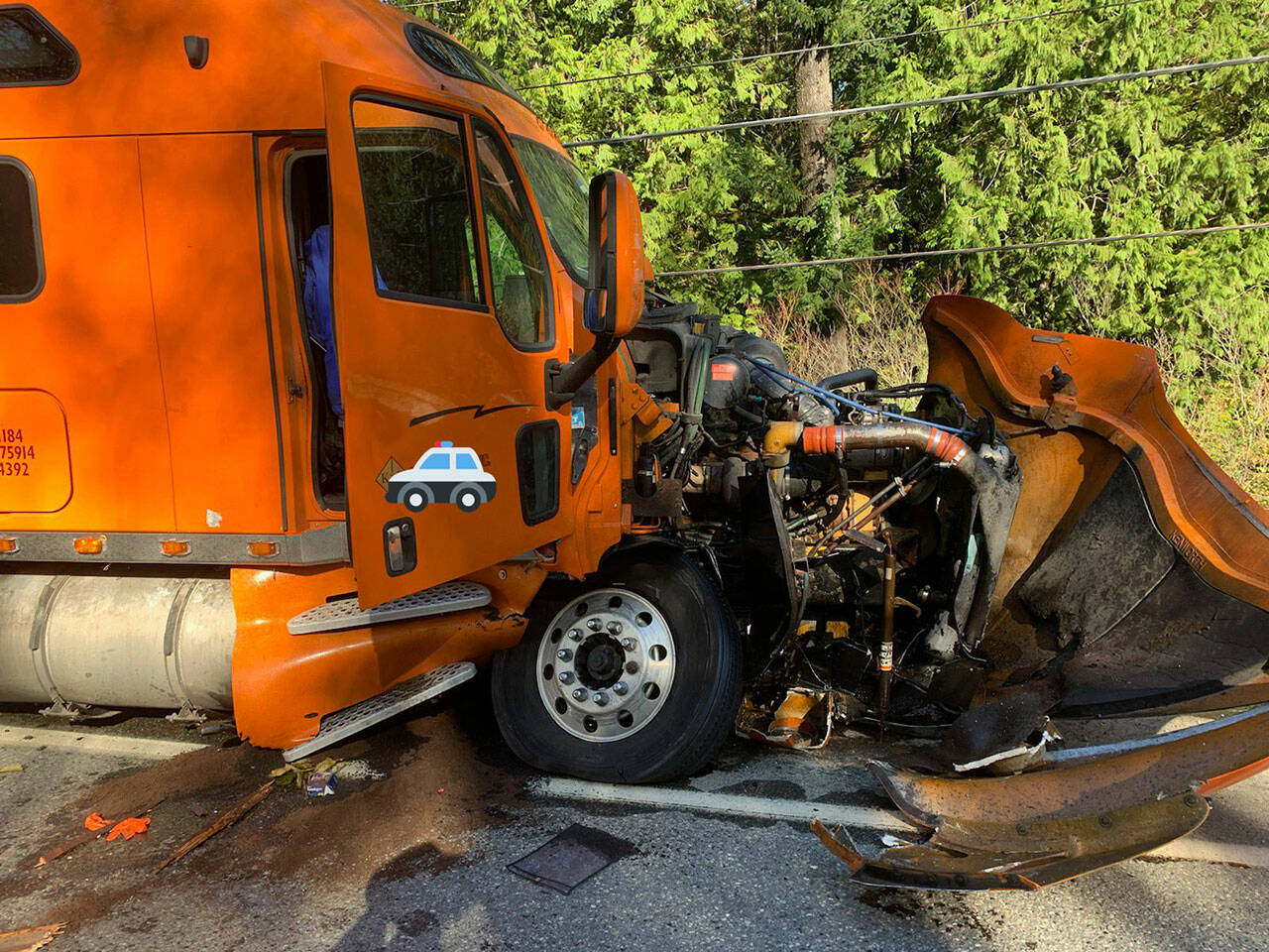 A semi truck head-on crashed with a passenger vehicle on U.S. 2 on Saturday morning. (Washington State Patrol)