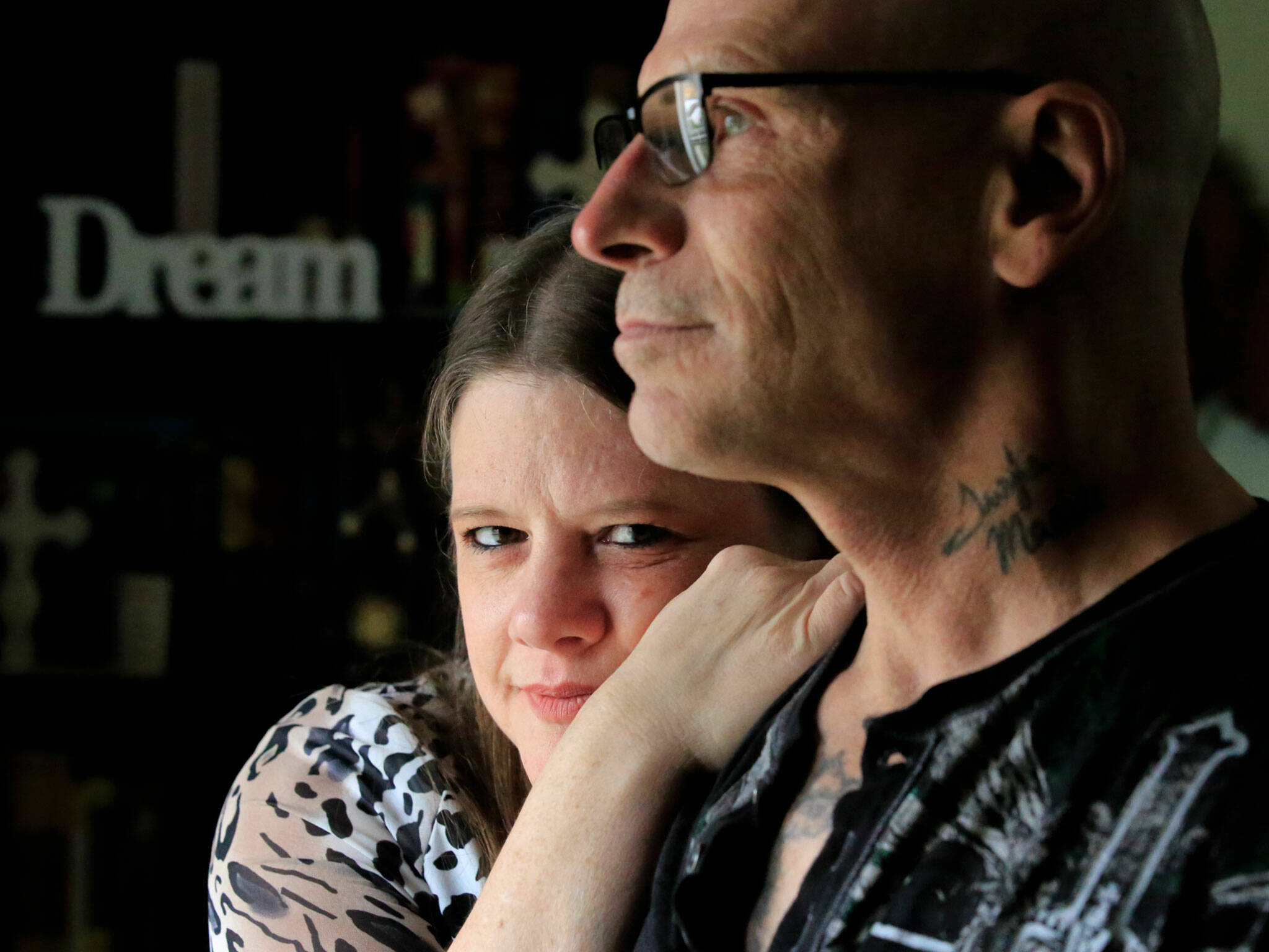 Twyla Kill with her husband, Terry Kill, at their home in Gold Bar. (Kevin Clark / The Herald)
