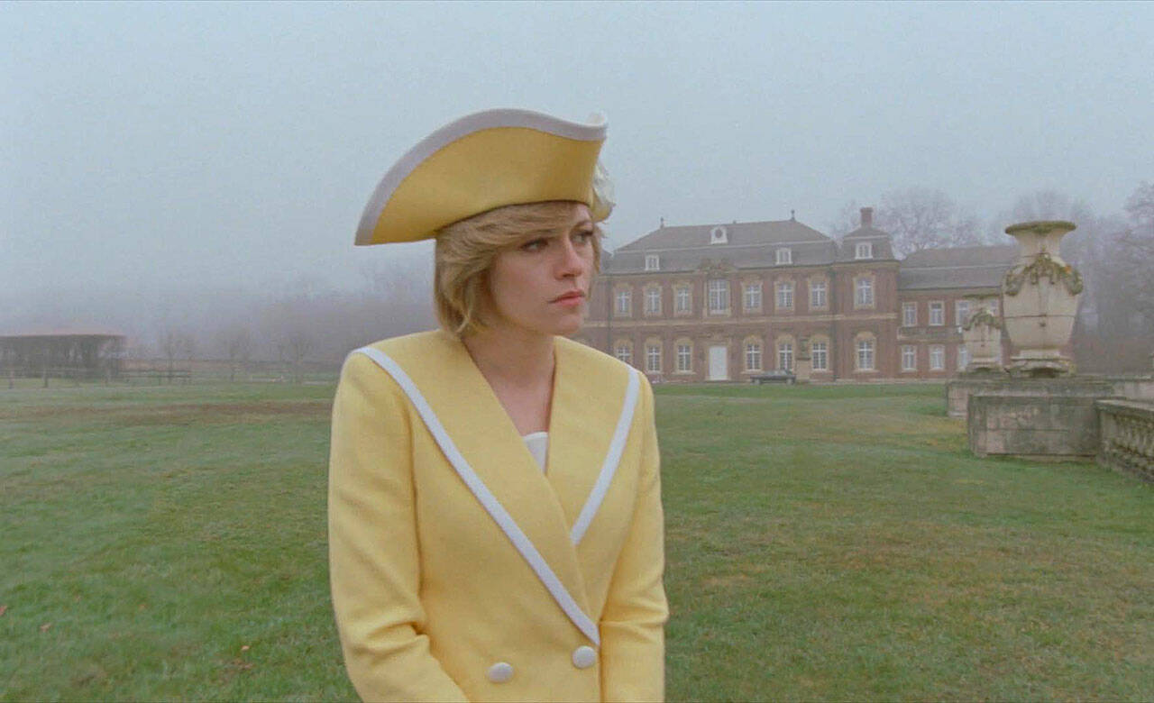 Kristen Stewart dons a funny hat to play Princess Diana in “Spencer.” (Neon)