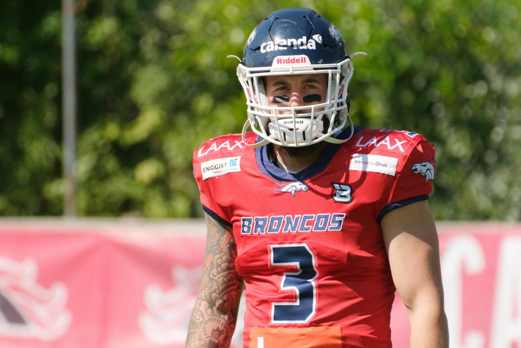 Max Gray during a game with the Calanda Broncos of the Swiss Nationalliga A. (Sergio Brunetti / Stockpix.it)
