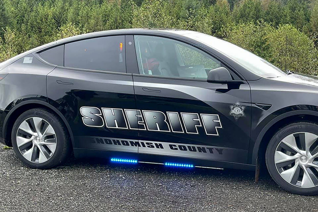 On Nov. 3, Snohomish County Sheriff Adam Fortney posted a picture on Facebook of the department's first Tesla. (Snohomish County Sheriff Adam Fortney)