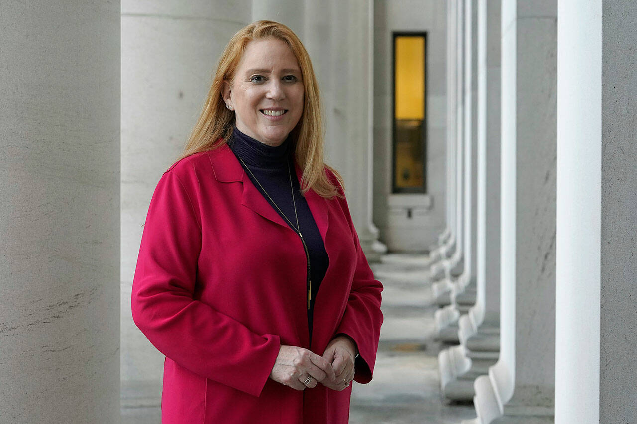 Washington Secretary of State Kim Wyman poses for a photo on Monday at the Capitol in Olympia. (AP Photo/Ted S. Warren)