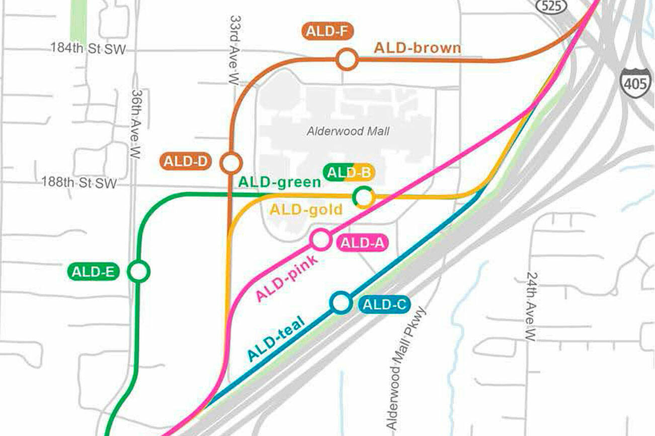 Alternatives for the West Alderwood light rail station. (Sound Transit)