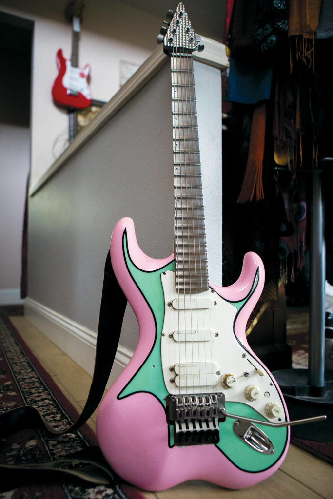 One of Roger Fisher’s self-customized guitars. (Olivia Vanni / The Herald)

