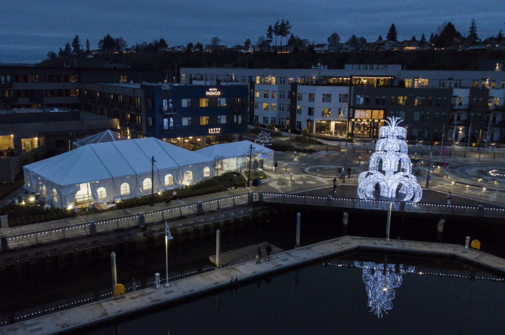 The Pacific Ice rink, at left under the tent, at the Port of Everett on Friday. (Olivia Vanni / The Herald)
