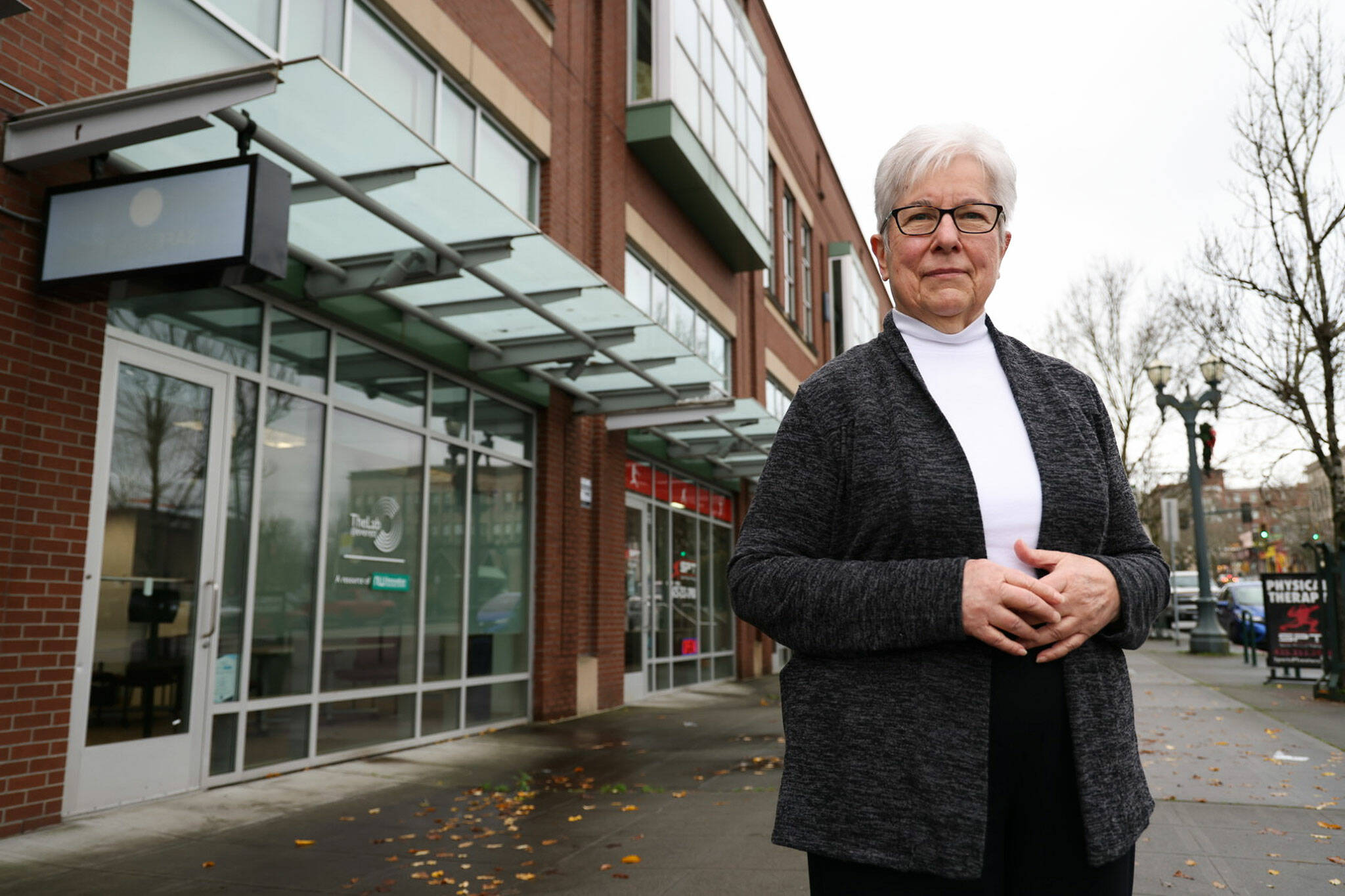 The Lab@Everett Director Diane Kamionka stands outside the nonprofit’s new home at Angel of the Winds Arena in Everett. (Andy Bronson / The Herald)