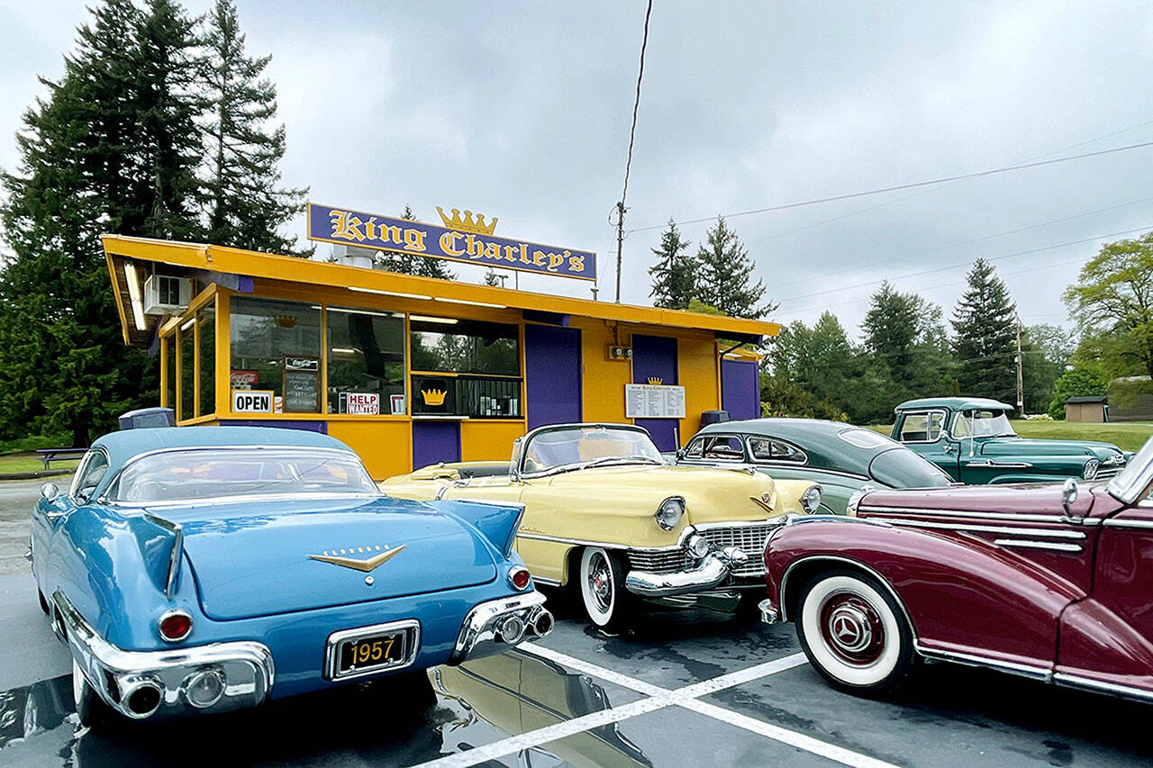 Anthony Schmidt, 13, uses forced perspective photography to make model cars look real. This was taken at King Charley’s Drive-In on Highway 9 in Snohomish and is the cover of his 2022 calendar. (Anthony Schmidt)