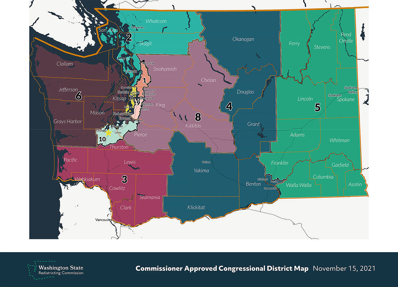 The congressional district map submitted to the Legislature for approval. (Washington State Redistricting Commission)