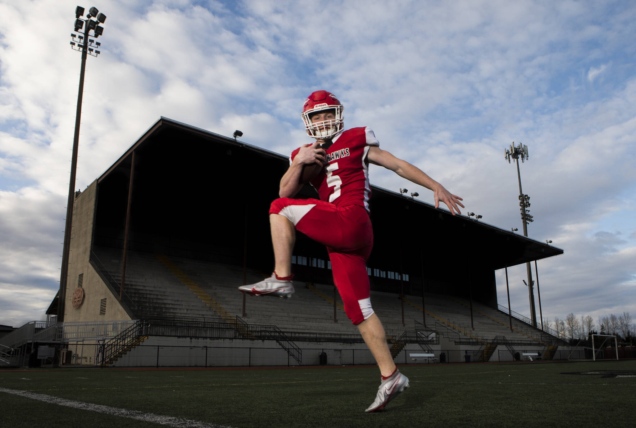 All-Area Offensive Player of the Year Dylan Carson ran for 2,671 yards (eighth in state history) and 46 touchdowns (third in state history) over 13 games this season. (Olivia Vanni / The Herald)