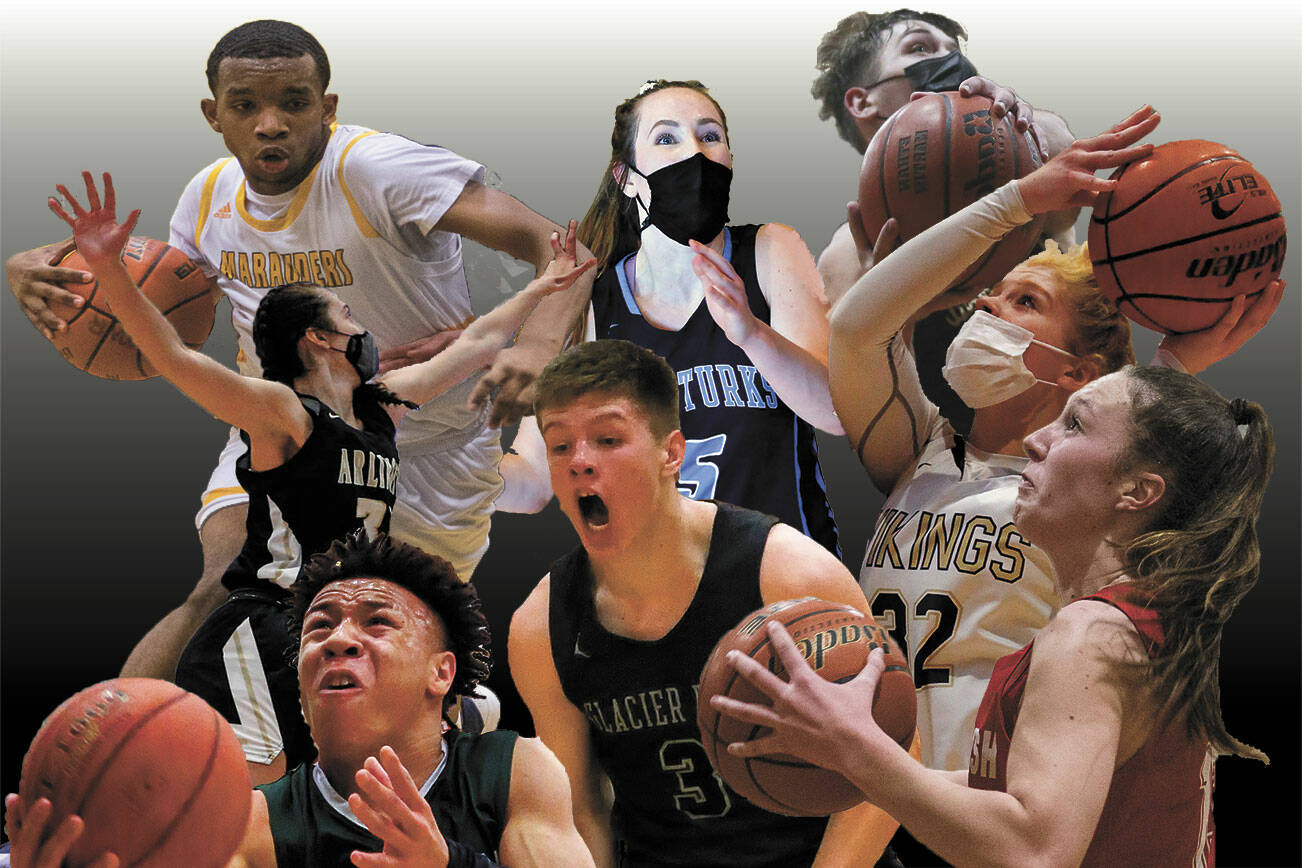 Top row (left-right): Mariner's Naser Motley, Sultan's Grace Trichler, Lakewood's Justice Taylor. Middle row (left-right): Arlington's Jenna Villa, Lake Stevens' Cori Wilcox. Bottom row (left-right): Shorecrest's Elijah Johnson, Glacier Peak's Bobby Siebers, Snohomish's Ella Gallatin. (Herald file photos)