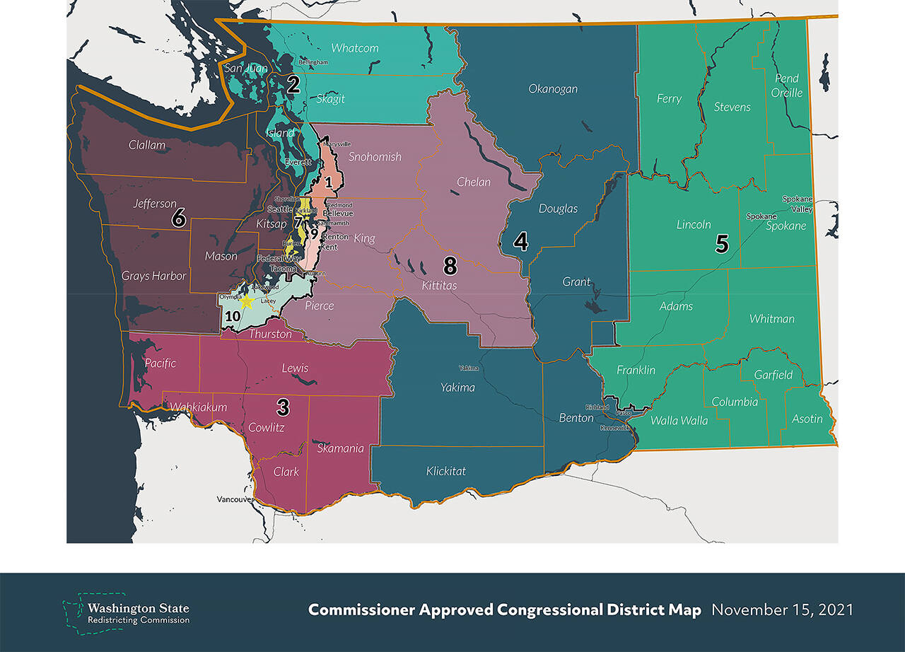 The commission-approved Congressional redistrict map. (Washington State Redistricting Commission)