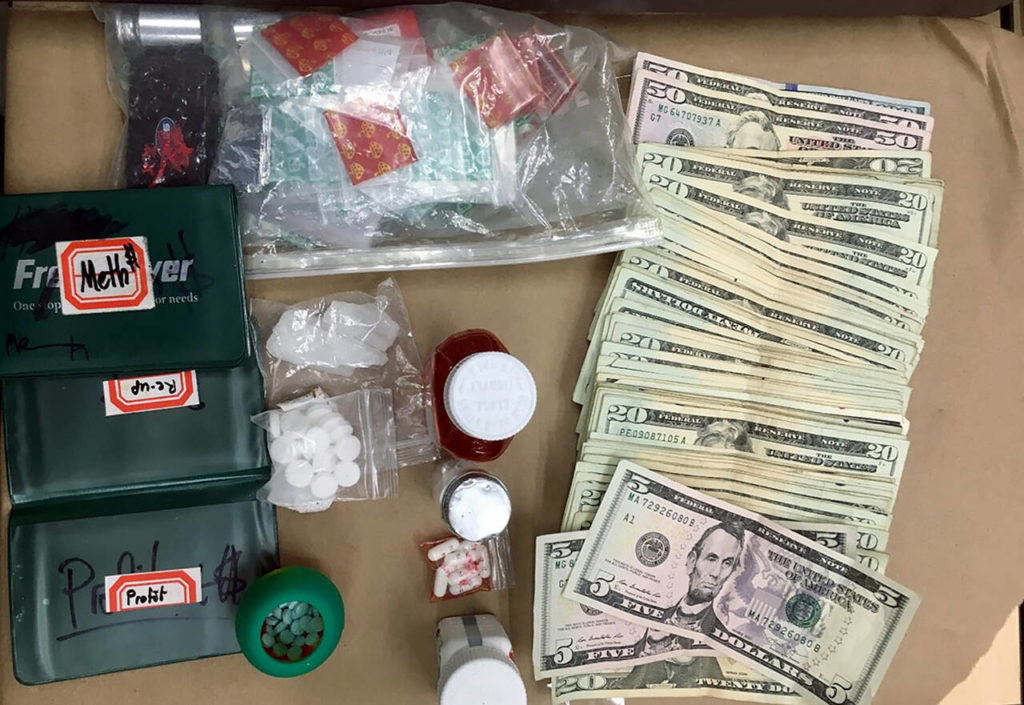 Arrests made during the sheriff’s patrol emphasis in South Snohomish County on Dec. 8 resulted in the recovery of multiple ounces of street level drugs, including methamphetamine, heroin, fentanyl pills and MDMA. (Snohomish County Sheriff’s Office)

