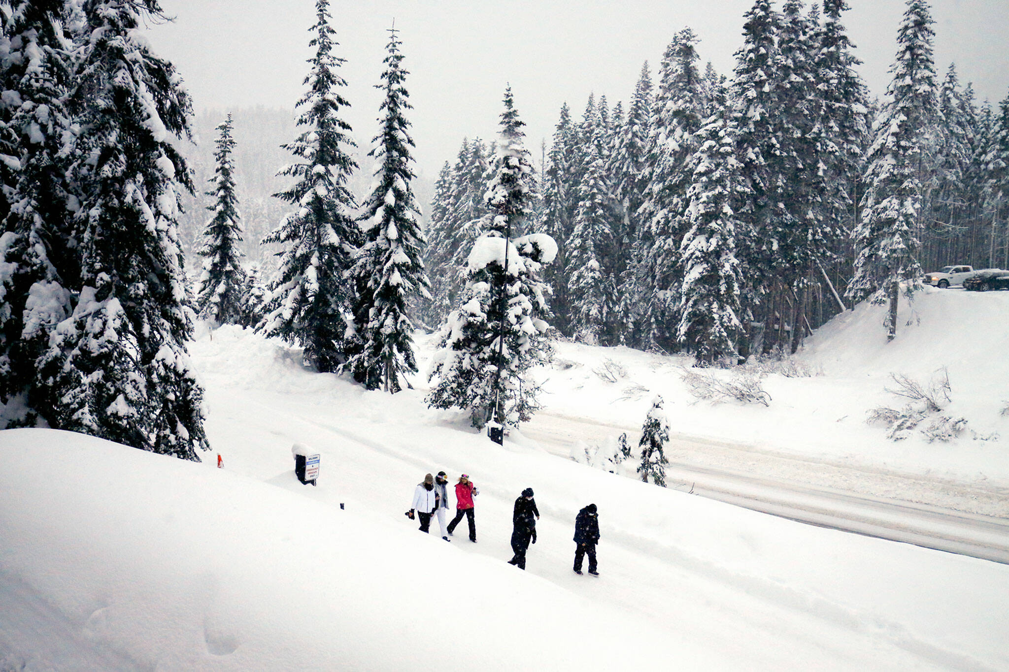 Heavy snow welcomes people to the slopes and scenery of Stevens Pass on Wednesday afternoon. (Kevin Clark / The Herald)