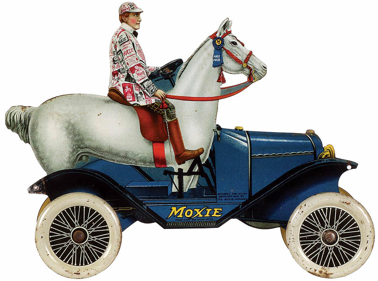 This toy car was a clever ad for Moxie, a soft drink popular in New England. It sold for $2,600. (Cowles Syndicate Inc.)