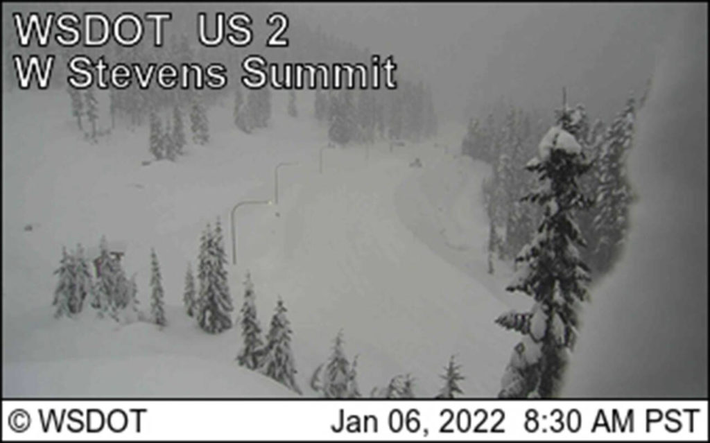 U.S. 2 at Milepost 64.3: West Stevens Pass on Thursday morning. (Washington State Department of Transportation)
