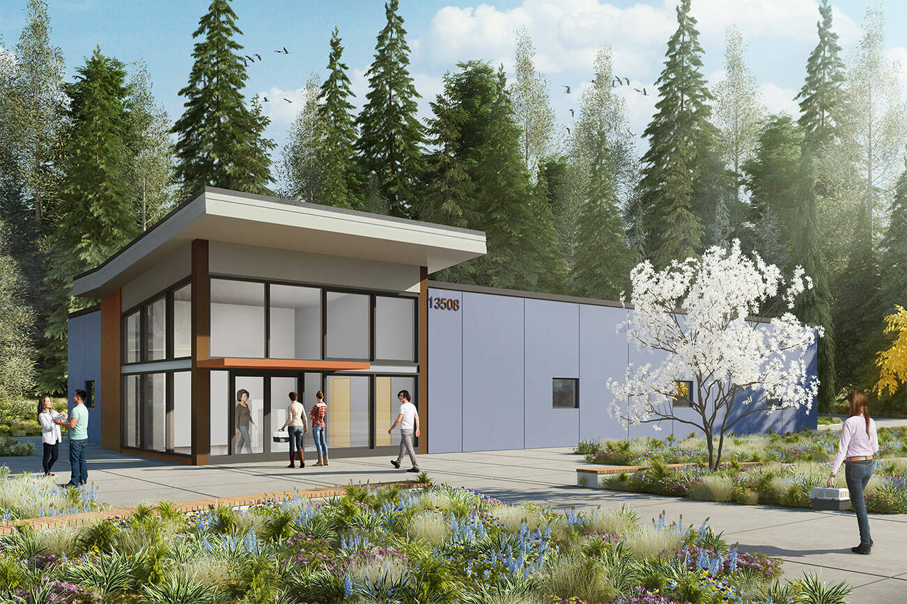 An artist’s rendering of the 4,600-square-foot Progressive Animal Welfare Society hospital south of Snohomish that will care for injured and orphaned wild animals. (PAWS)  20220121