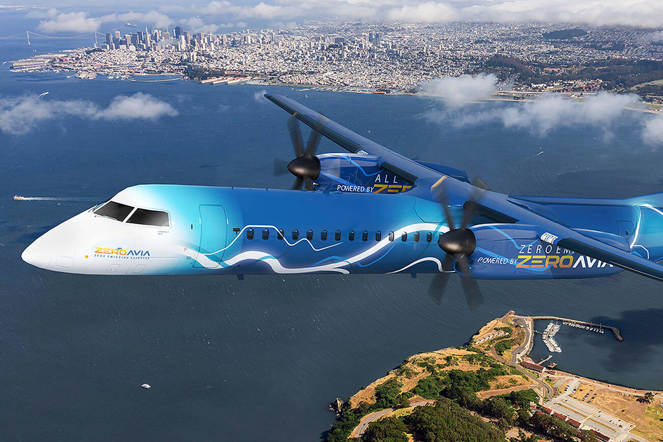 ZeroAvia will collaborate with Alaska Air Group, the parent company of Alaska Airlines, to produce a hydrogen-electric powertrain capable of flying 76-seat regional De Havilland Q400 aircraft in excess of 500 nautical miles. (Alaska Airlines)