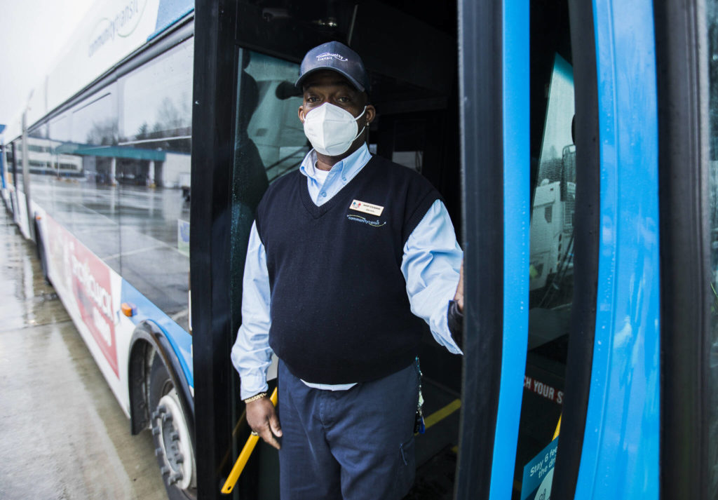 Bus driver Robert Gaines at Community Transit headquarters on Jan. 18 in Everett. (Olivia Vanni / The Herald)
