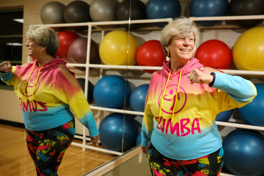 Gail McClary, Zumba instructor at the Mukilteo YMCA. (Kevin Clark / The Herald)
