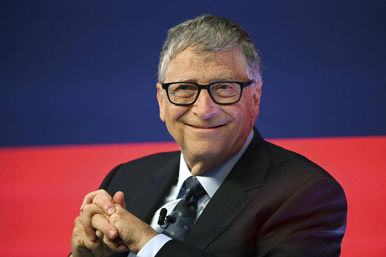 Bill Gates speaks during the Global Investment Summit at the Science Museum, London, on Oct, 19, 2021. (Leon Neal/Pool Photo via AP, File)