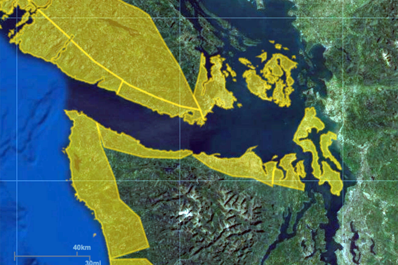 The area subject to the tsunami advisory Saturday includes the Strait of Juan de Fuca, Admiralty Inlet, Whidbey Island and Camano Island. People along other coastal areas of Puget Sound are advised to stay away from the water. (U.S. Tsunami Warning System) 20220115