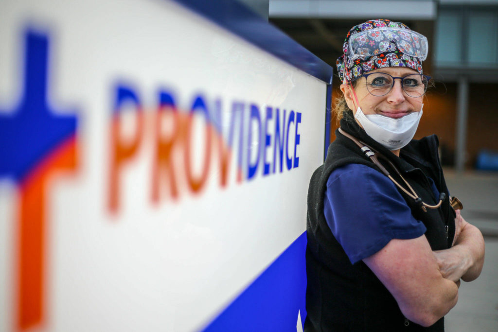 Michelle Roth, a registered nurse in the Providence Regional Medical Center Everett emergency department, is fed up with patients’ rude comments and having things thrown at her. (Kevin Clark / The Herald)
