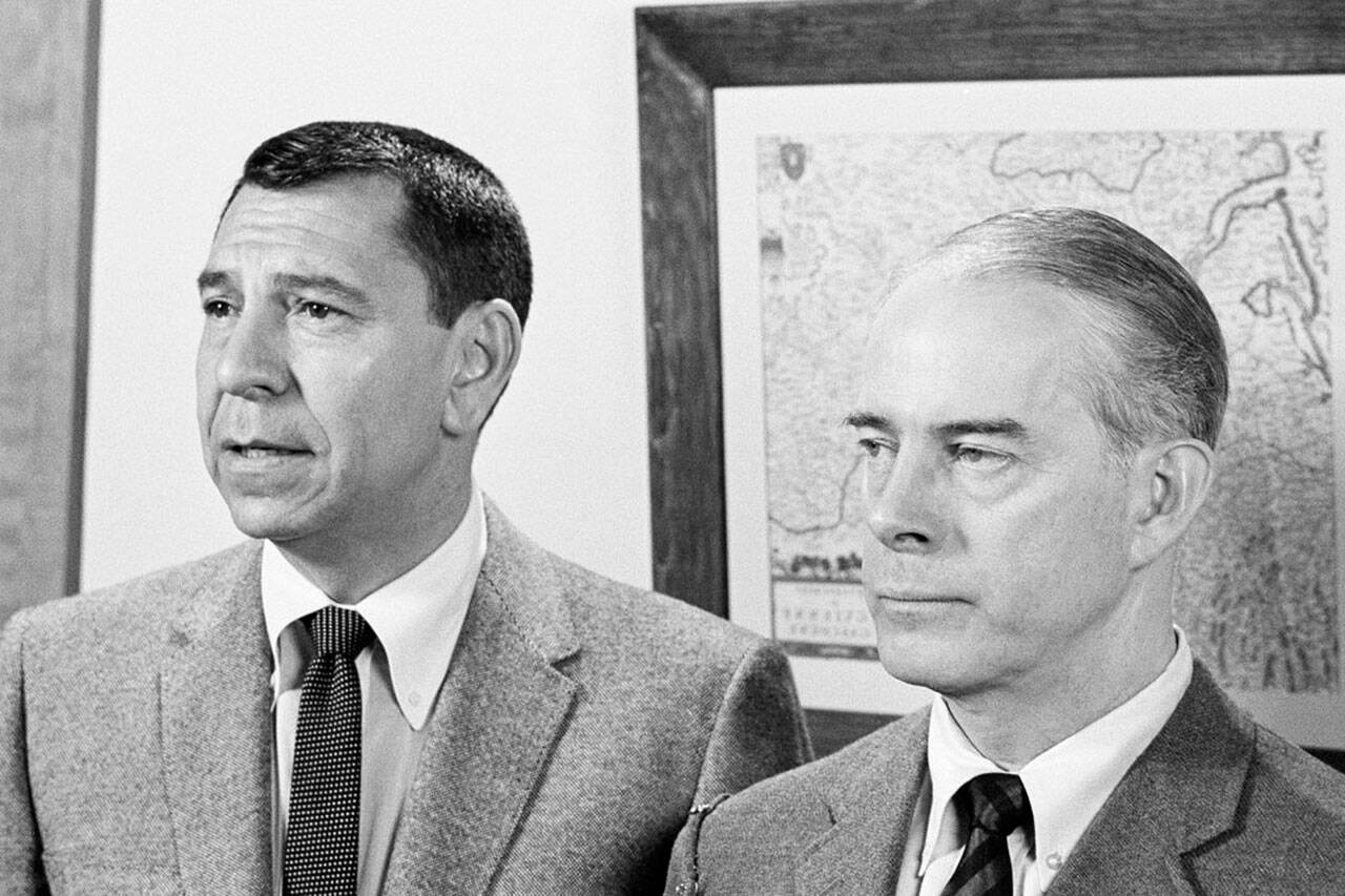 NBC
“Dragnet,” about Los Angeles Police Department detectives Joe Friday (Jack Webb) and Bill Gannon (Harry Morgan), was broadcast on NBC from 1967 to 1970, following an earlier run on TV in the 1950s. Though he never quoted the line verbatim, Webb’s character was known for asking witnesses for “Just the facts, ma’am.” (NBC)