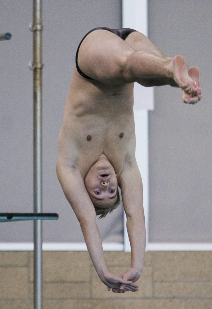 Standout senior diver Jaden Cardona is having another exceptional season for Lake Stevens. (Olivia Vanni / The Herald)
