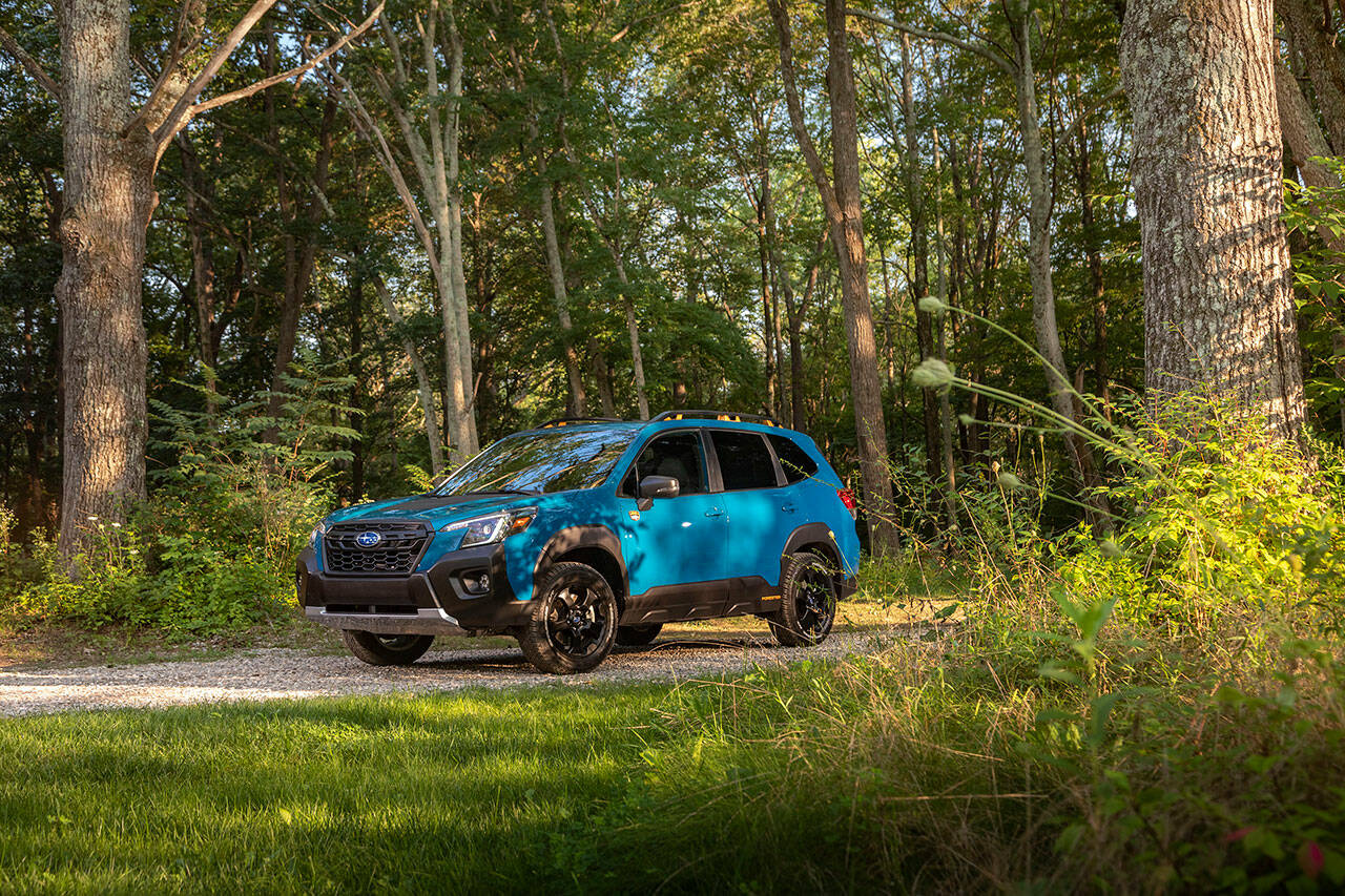 High ground clearance, Yokohama Geolandar tires, and a new ladder-type roof rail are just a few of the adventure cues on the 2022 Subaru Forester Wilderness. (Manufacturer photo)